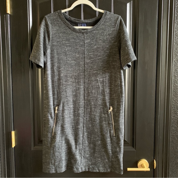 GAP Dresses & Skirts - GAP Dark Grey Marbled Zipper Pocket Short Sleeve T-Shirt Dress | Medium